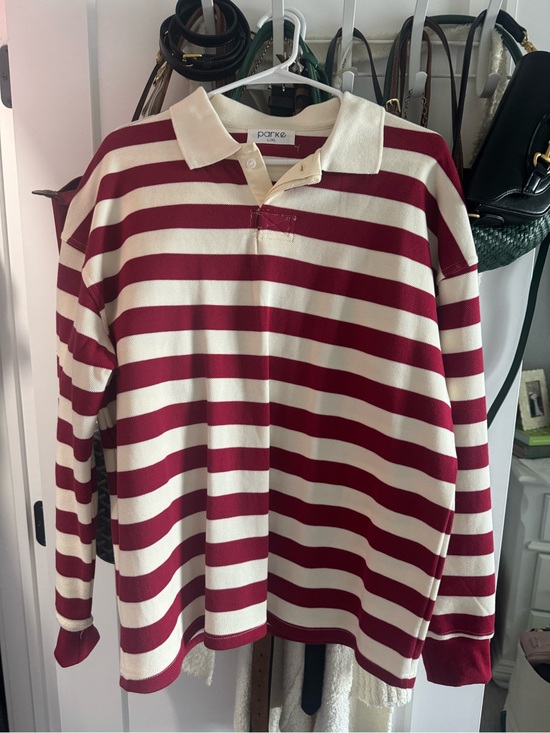 Parke Tops - Parke Burgundy and Cream Striped Long-Sleeve Polo